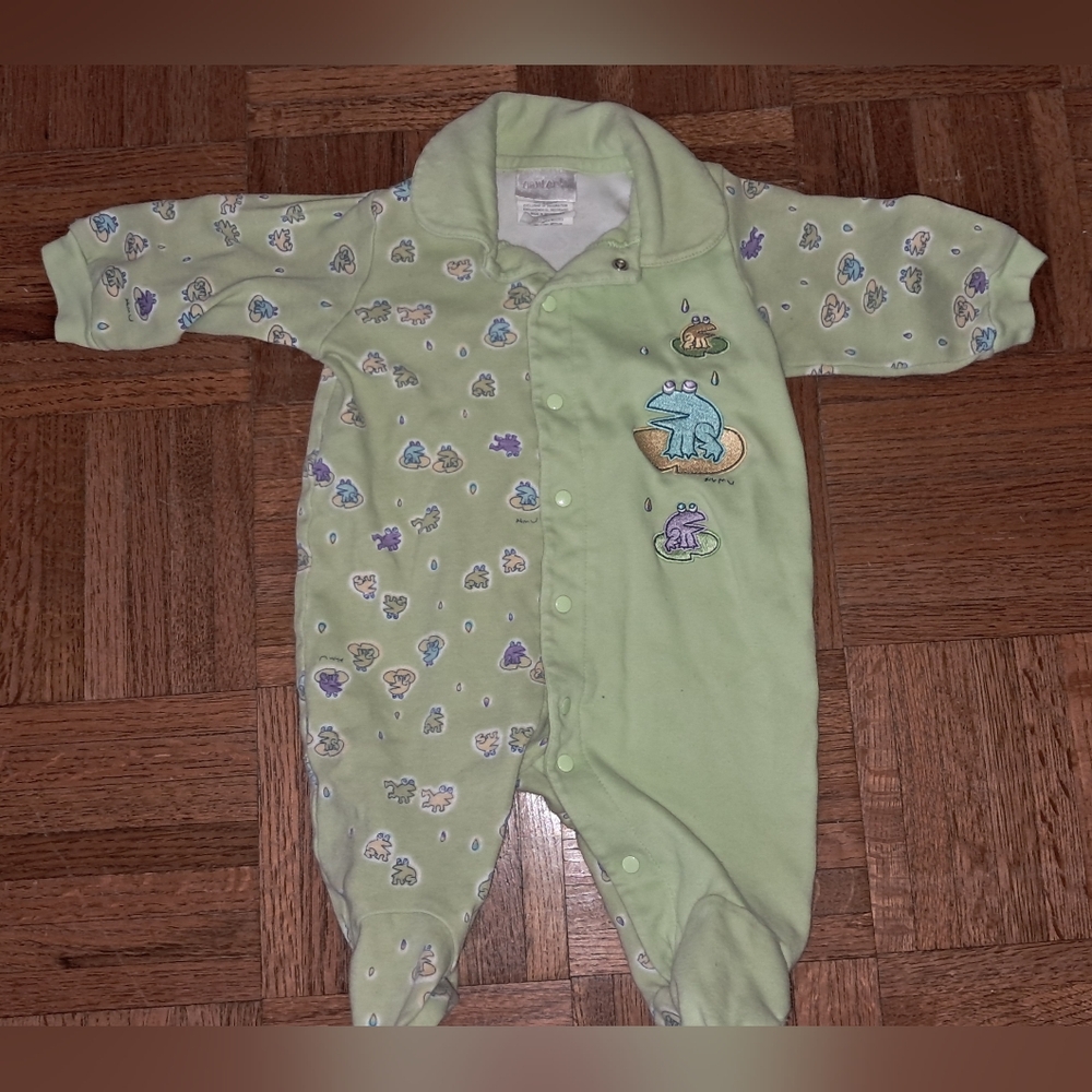 Carter's Vintage Y2k Green EMU Namae Baby 3-6 M Frog 1pc Sleeper Outfit